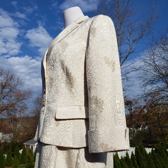 JONES NY Dress Jacket Cream Gold Metallic Formal Silk Set Floral Brocade 12 - Picture 5 of 16